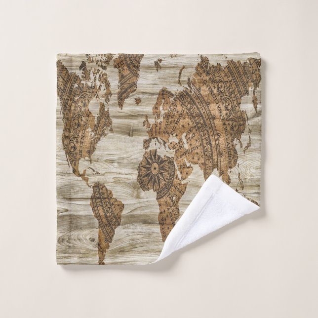 Toalha De Rosto Mapa marrom do mundo impresso (Pano de lavar)