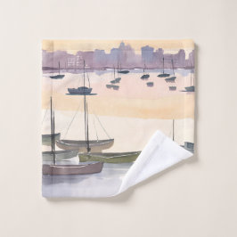 Toalha De Rosto Marina de Barcos | Baía Oceânica em Aquarela