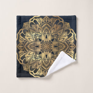 Toalha De Rosto Marinho Moderno Chic Blue Dourado Mandala