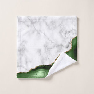 Toalha De Rosto Mármaco Branco Dourado de Agitação Verde Hunter