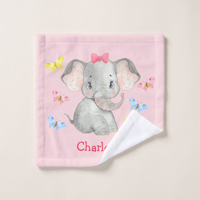 Toalha De Rosto Meninas de Elefante para Bebês Personalizadas, Ros (Pano de lavar)