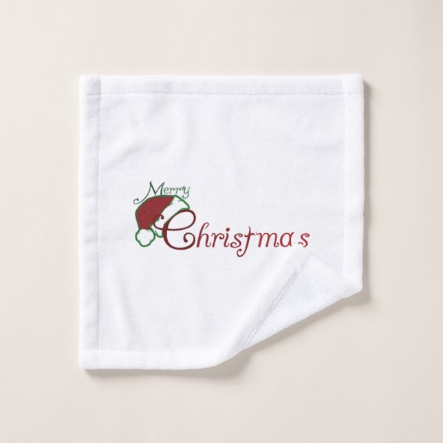 TOALHA DE ROSTO **MERRY CHRISTMAS COM/ PAPAI NOEL HAT** (Pano de lavar)