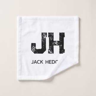 TOALHA DE ROSTO MINIMALIST BLACK TWO LETTER MONOGRAM NAME WHITE