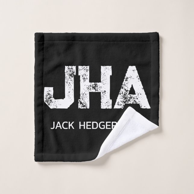 TOALHA DE ROSTO MINIMALIST WHITE THREE LETTER MONOGRAM NAME BLACK  (Pano de lavar)