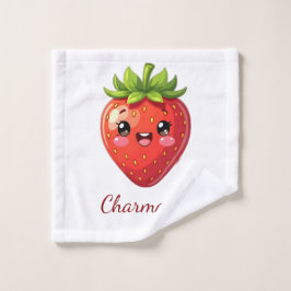 Toalha De Rosto Monograma morango kawaii fofo