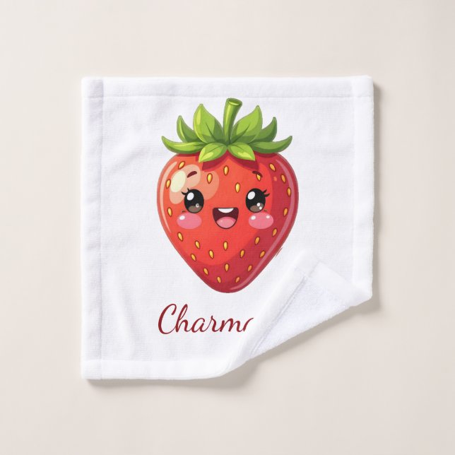 Toalha De Rosto Monograma morango kawaii fofo (Pano de lavar)