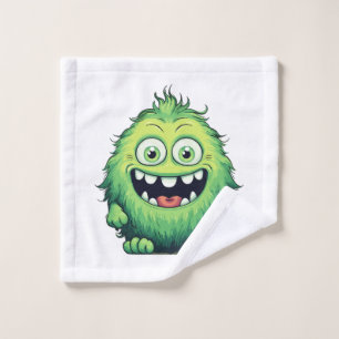 Toalha De Rosto Monstro Verde Fofo Sorridente Desenho Animado