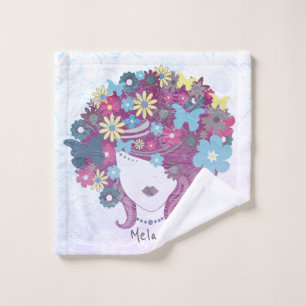 Toalha De Rosto Mulher com Cabelo Flor Bonito Personalizado 