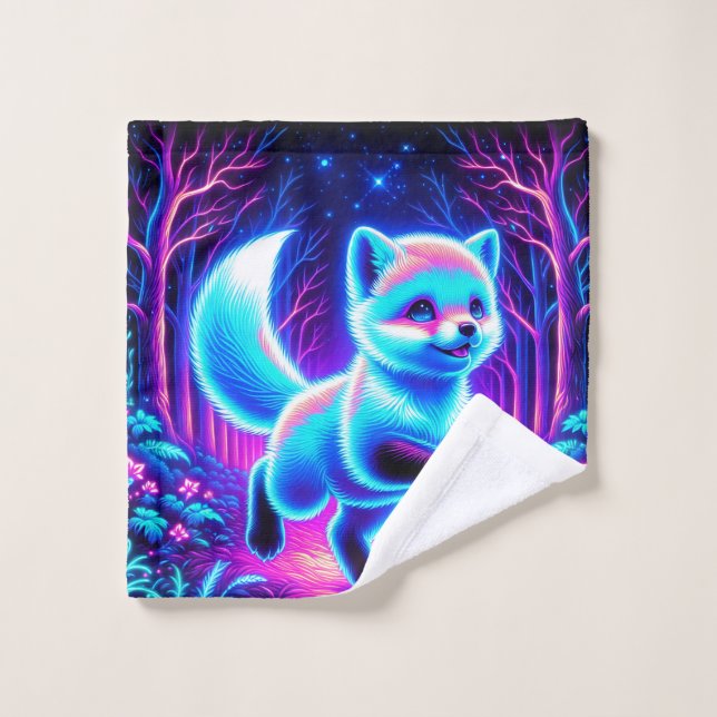 Toalha De Rosto Neon Fox em Floresta Encantada (Pano de lavar)
