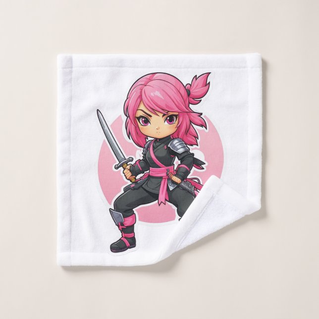 Toalha De Rosto Ninja Girl Rosa (Pano de lavar)