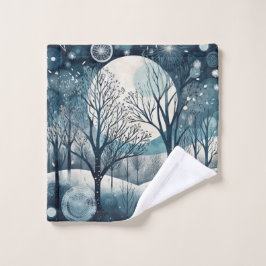 Toalha De Rosto Noite de Inverno Floresta Nórdica enluarada