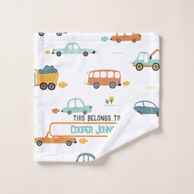 Toalha De Rosto Nome de carro personalizado pastel azul e laranja (Pano de lavar)