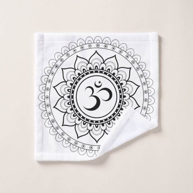 Toalha De Rosto Ohm Mandala Om Mandala Branco & Preto (Pano de lavar)