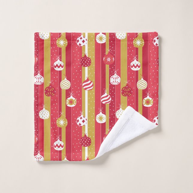 Toalha De Rosto Ornamentos de Árvore de Natal Amarelo Vermelho (Pano de lavar)