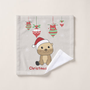 Toalha De Rosto Outras neves Natal Animais de inverno Otter Wash C