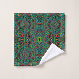 Toalha De Rosto Padrão Abstrato Trippy Retro Preto e Verde Lima