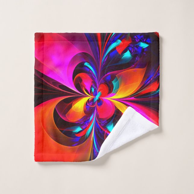 Toalha De Rosto Padrão Azul Vermelho Abstrato Floral Moderno #07 (Pano de lavar)