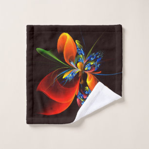 Toalha De Rosto Padrão de Abstrato de Arte Floral Azul Laranja Mod