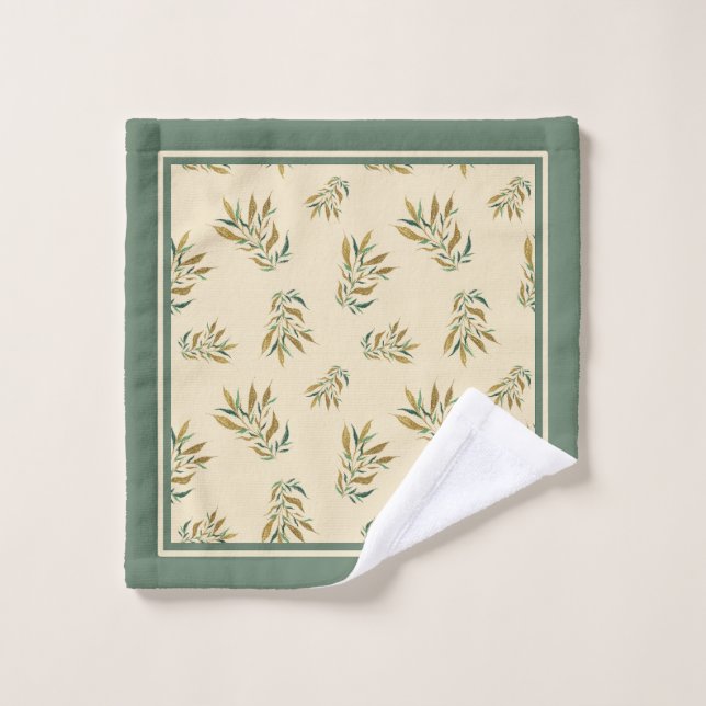 Toalha De Rosto Padrão de Botânica com Twigs Dourados e Verdes (Pano de lavar)