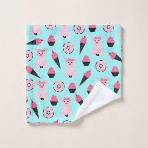 Toalha De Rosto Padrão de Cone do Sorvete de Rosquinha preto-e-ros