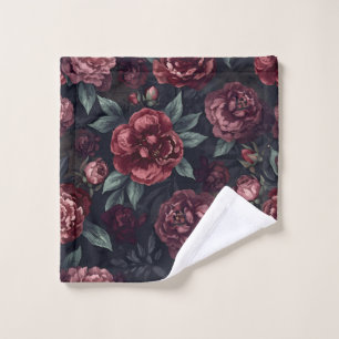 Toalha De Rosto Padrão de Flores Mal-humoradas Aquarela Vermelho E