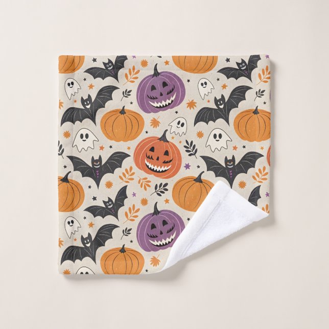 Toalha De Rosto Padrão de Halloween e outono (Pano de lavar)