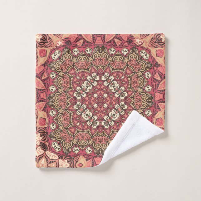 Toalha De Rosto Padrão de medalhão abstrato indiano. Boho e cigano (Pano de lavar)
