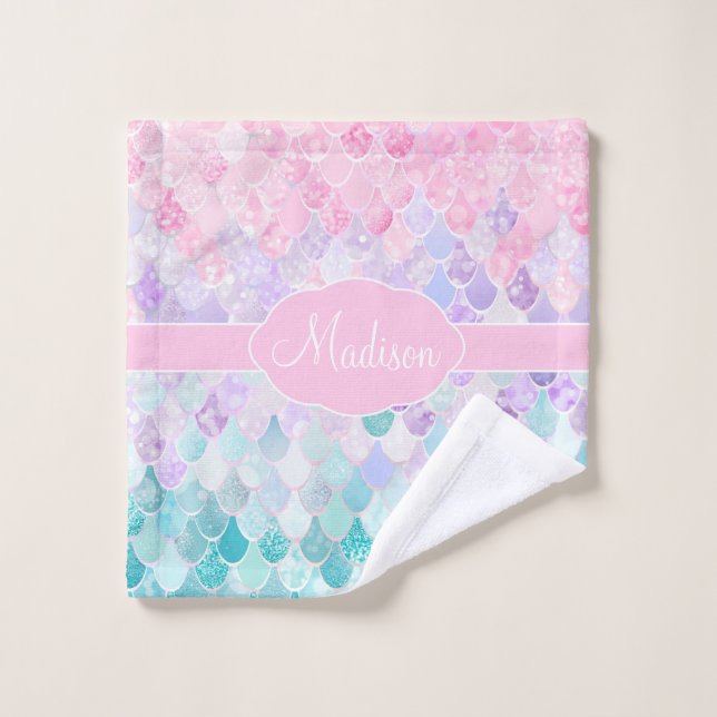 Toalha De Rosto Padrão De Sereia De Ombre Bonito Monograma (Pano de lavar)