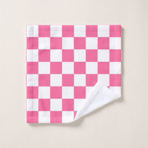 Toalha De Rosto Padrão de Verificação Branco Cor-de-Rosa