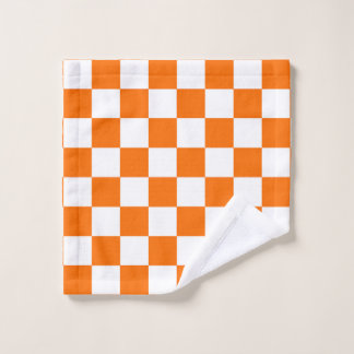 Toalha De Rosto Padrão de Verificação Branco Laranja