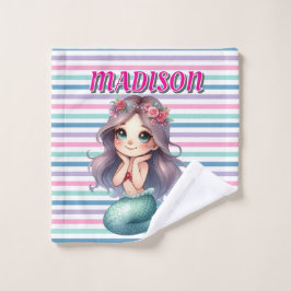 Toalha De Rosto Padrão listrado de Sereia Rosa Personalizado