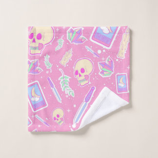 Toalha De Rosto Padrão Mágico de Pastel Goth com Caveiras, Crist