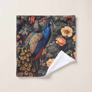 Toalha De Rosto Padrão Vintage de Pássaro Pavão Floresta