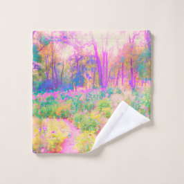 Toalha De Rosto Paisagem iluminada de jardim rosa e coral