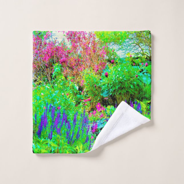 Toalha De Rosto Paisagem Primavera verde do jardim com peônias (Pano de lavar)