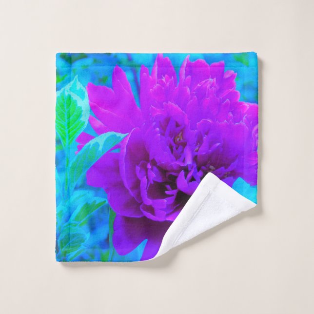 Toalha De Rosto Peônia Roxa Temperamental com Folhagem de Weigela  (Pano de lavar)