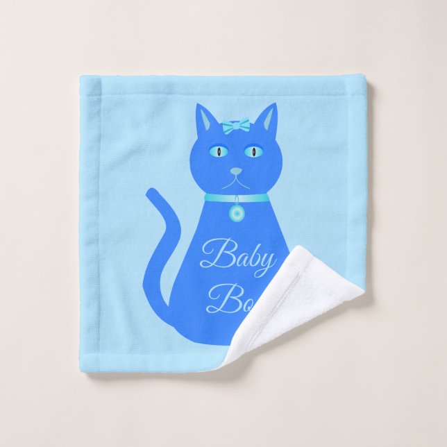 Toalha De Rosto Personalizado de Gato de Bebê Azul-Cinto (Pano de lavar)