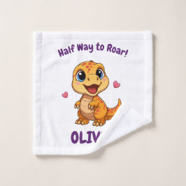 Toalha De Rosto Personalized Halfway to One Dinosaur 6 Month