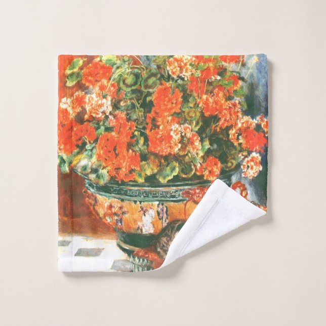 Toalha De Rosto Pierre-Auguste Renoir Gerânios E Gatos    (Pano de lavar)