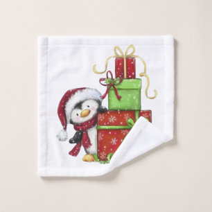 Toalha De Rosto Pinguim de Natal com presentes - Decoração Festiva