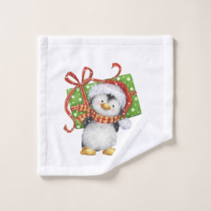 Toalha De Rosto Pinguim de Natal Festivo com Presente - Deco de Fé