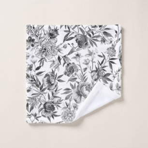 Toalha De Rosto Pintura Botânica Floral em Aquarela Chinesa