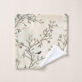 Toalha De Rosto Pintura em Aquarela Bege de Natureza com Ramo de P