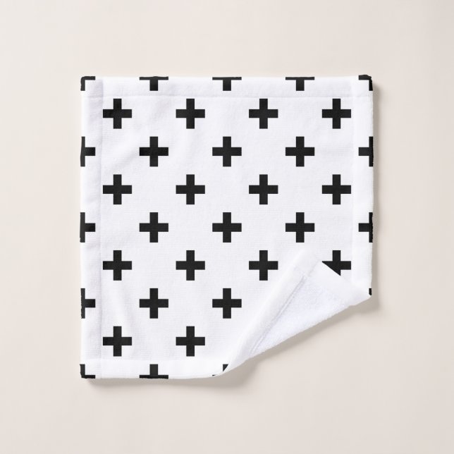 Toalha De Rosto Polka preto cruza em branco (Pano de lavar)
