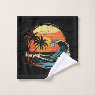 Toalha De Rosto Pôr do Sol Retrô Tropical Vintage Praia Palmeira p