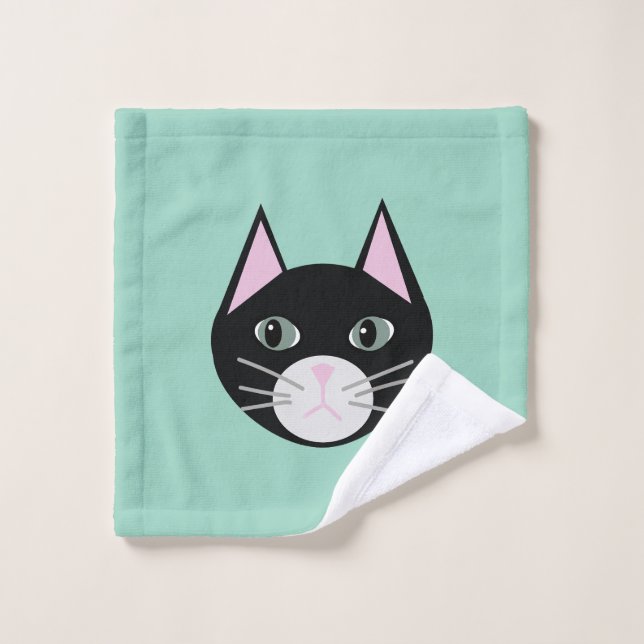 Toalha De Rosto Preto Gato Verde (Pano de lavar)