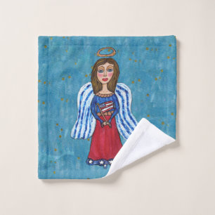 Toalha De Rosto Red White Blue 4 de julho Angel American Flag