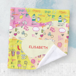 Toalha De Rosto Rosa Pastel Feminino Kawaii Doodle