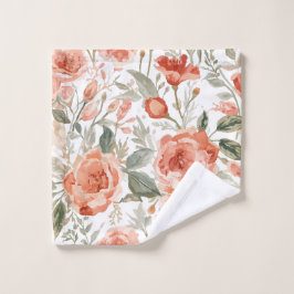 Toalha De Rosto Rosas Laranja Aquarela Botânica Coral Floral