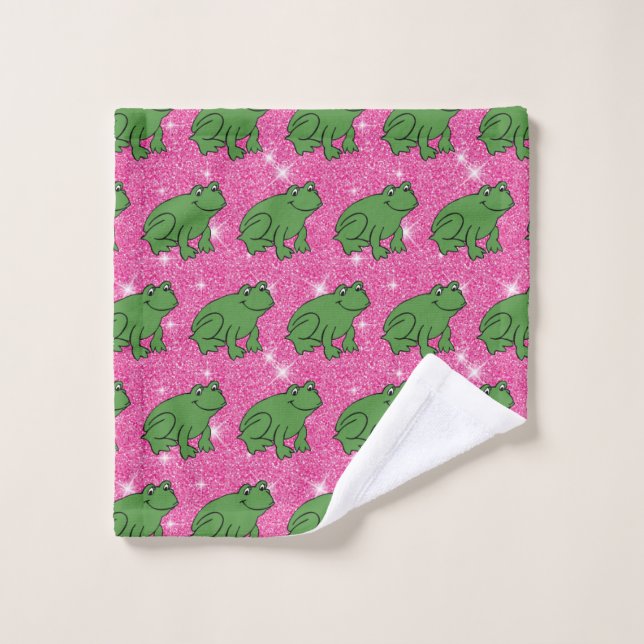 Toalha De Rosto Sapo Verde Anfíbios Animais Brilho Rosa (Pano de lavar)
